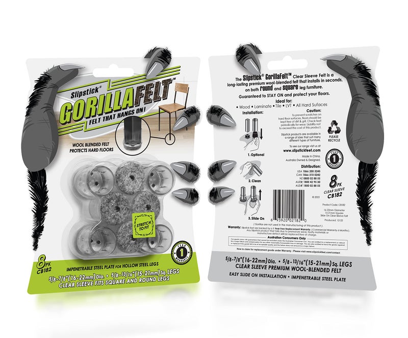 Slipstick GorillaFelt Chair Leg Floor Protectors for Hardwood Floors  Clear Sleeve Felt Pads for Furniture That Stay On  Fits Round & Square Legs  Includes 8 Premium Transparent Chair Socks  CB182 - Image 4